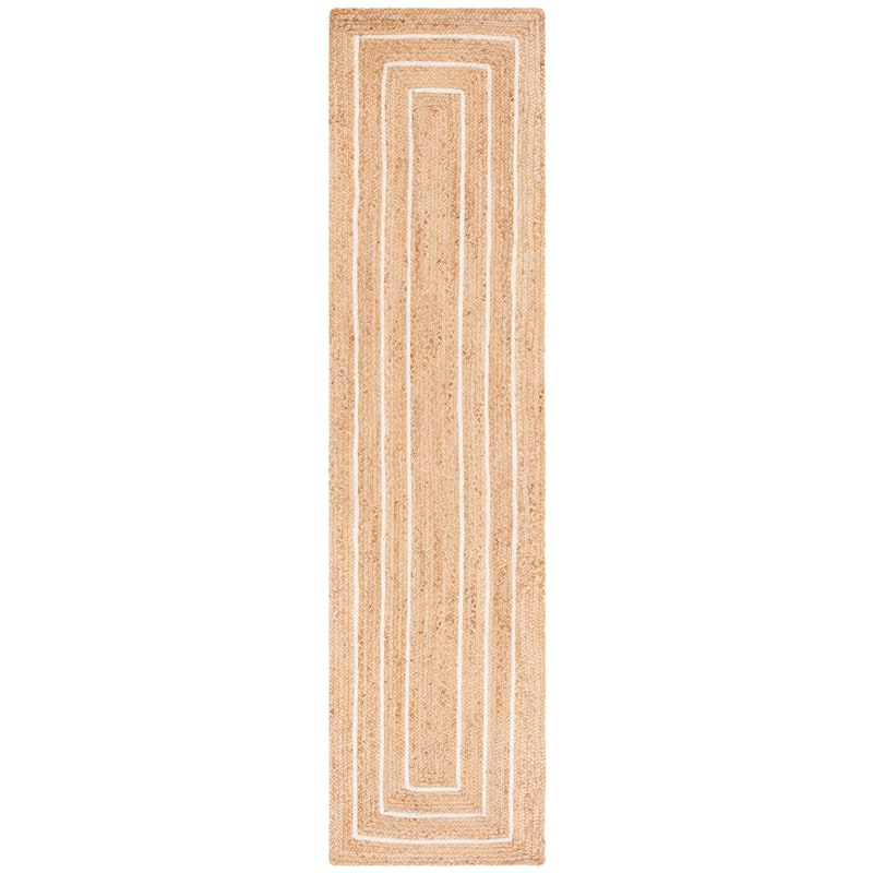 SAFAVIEH Handmade Natural Fiber Gebbine Farmhouse Border Jute Rug - 2'3" x 9' Runner - Natural/Ivory