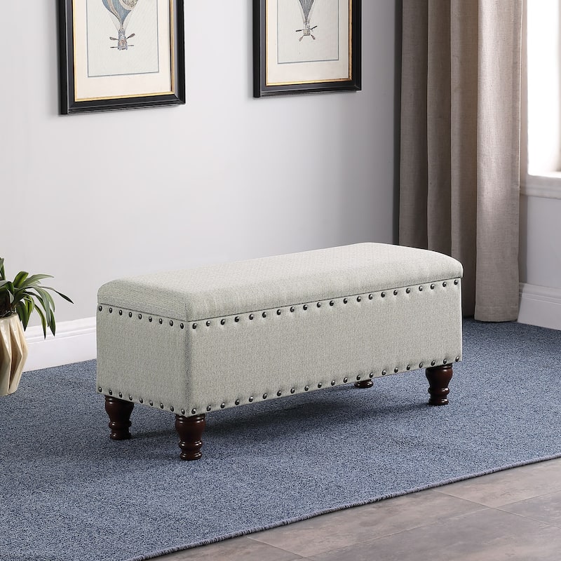 Copper Grove Muscari Upholstered Storage Bench with Nailhead Trim - Gray Woven