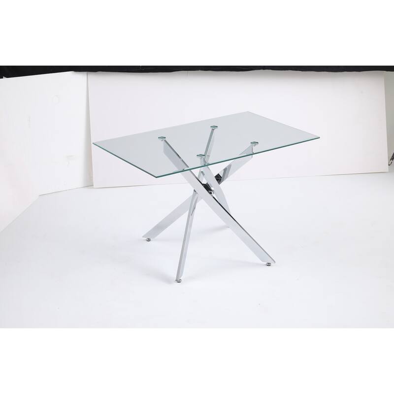 The Modern Rectangular Tempered Glass Tabletop Is Paired With a Silver Iron Frame, 47.24 inches