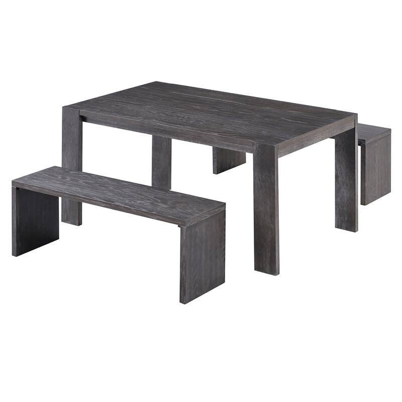 3-piece Farmhouse Style Simple Dining Set, Dining Table and 2 Benches, for Dining Room, Kitchen and Living Room