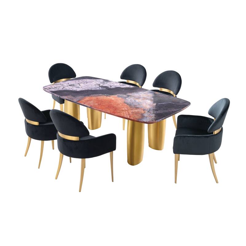 Furniture of America Luvien Modern 7-Piece Sintered Stone Top Dining Table Set
