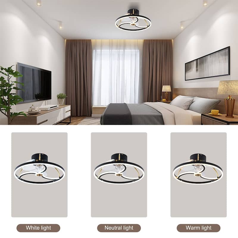 Low Profile Enclosed Ceiling Fan LED Light 3 Light Timing Function - 20 ...