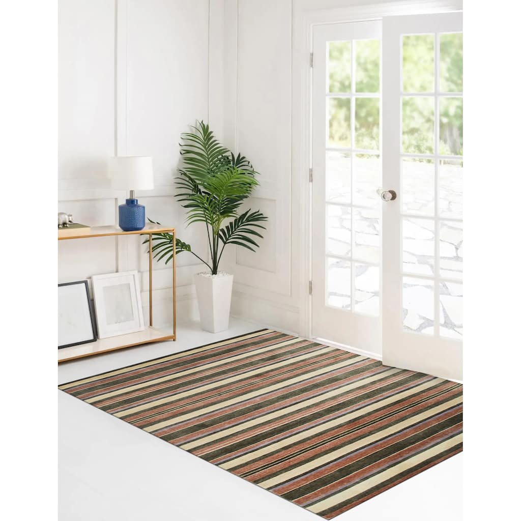 Multicolored Transitional Stripe Lori Toni Area Rug - Vibrant and Stylish Design - 5' x 8'
