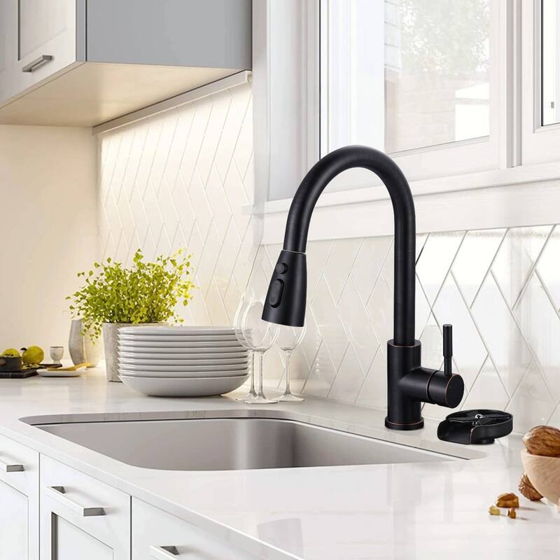 WOWOW Single-Handle Pull Down Sprayer Kitchen Faucet with Glass Rinser