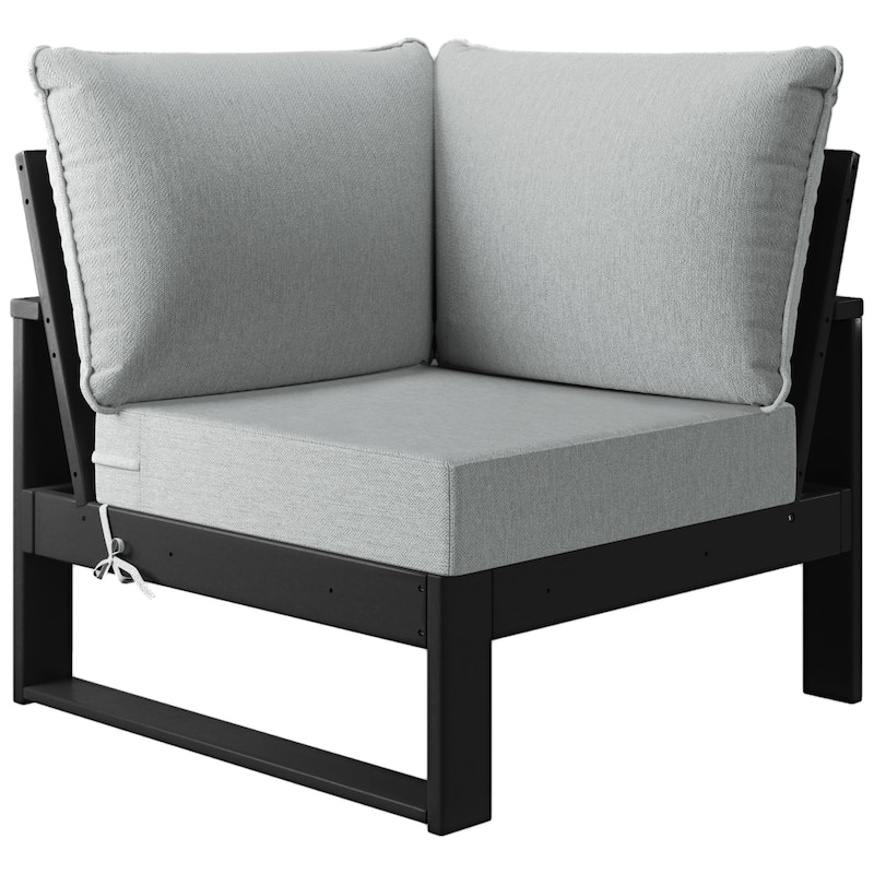 Polytrends Endless Patio Deep Seating Corner Chair with Black Frame - Black/Light Gray