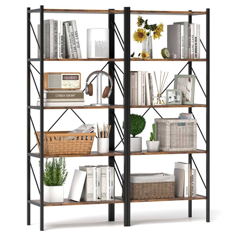 Costway 1/2 PCS 5-Tier Bookshelf, Industrial Tall Bookcase with Open - 2 PCS