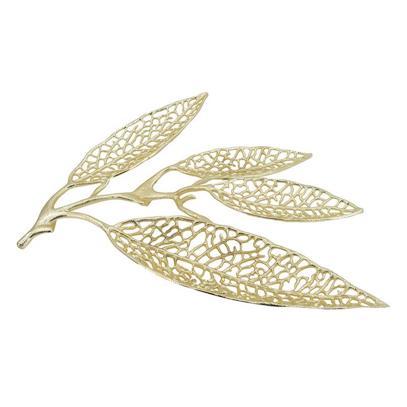 18 Inch Set of 2 Wall Art Decor Pieces, Leaf Design, Modern Gold Finish
