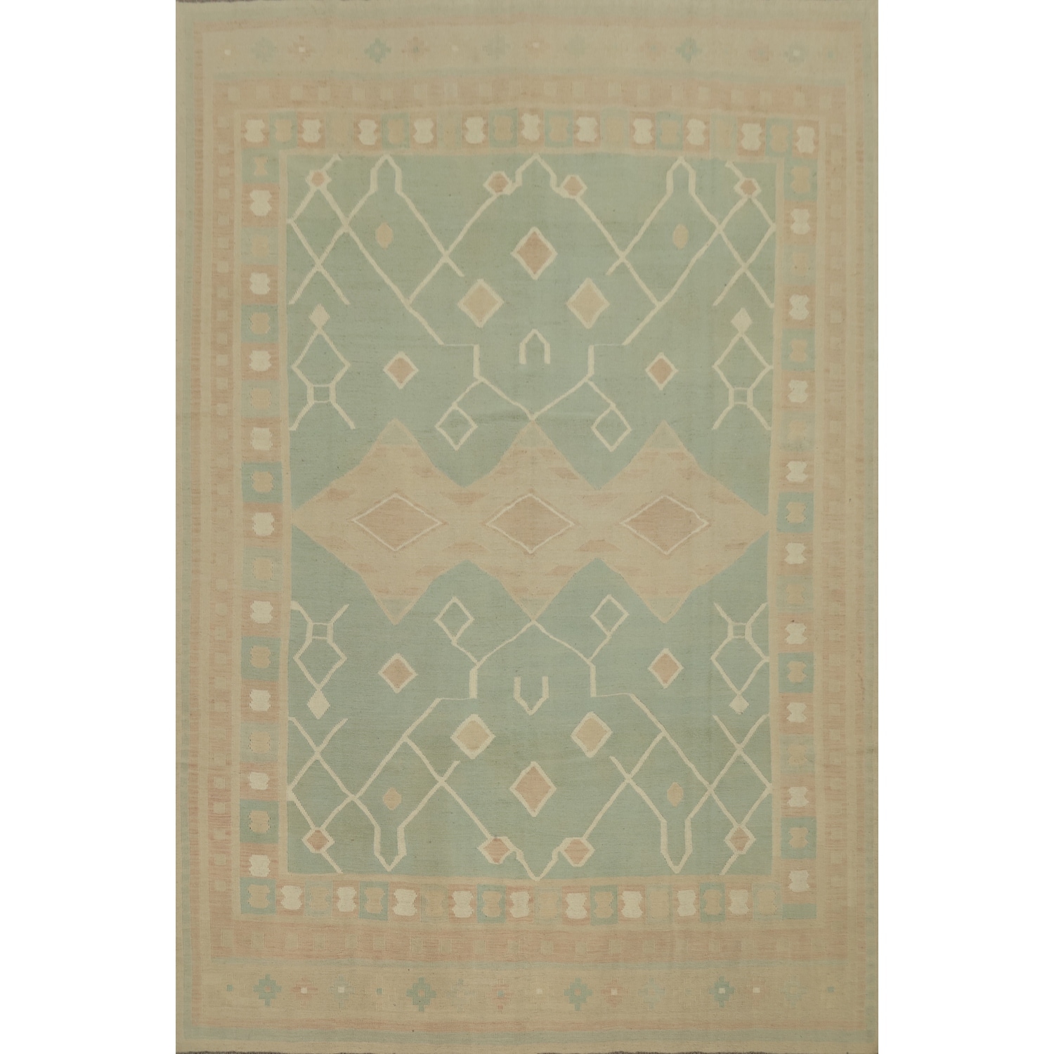 Hand Woven Oriental 100% Wool Carpet Southwestern Tribal Green Kilim Area Rug - 11' 5'' X 8' 10''