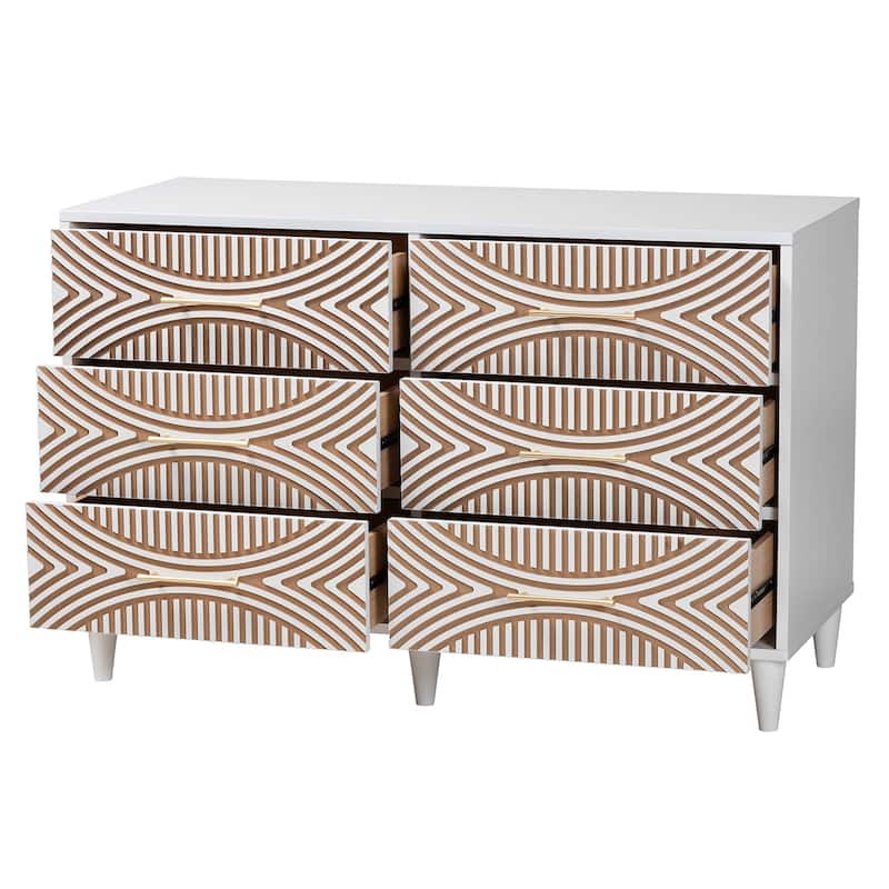 Louetta Coastal White Carved Contrasting 6-Drawer Dresser