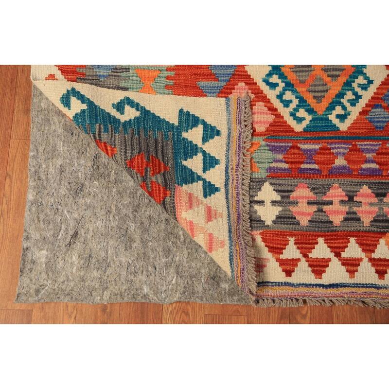 Reversible Kilim Oriental Rug Hand-Woven Multi-Color Wool Carpet - 8'7"x 11'6"