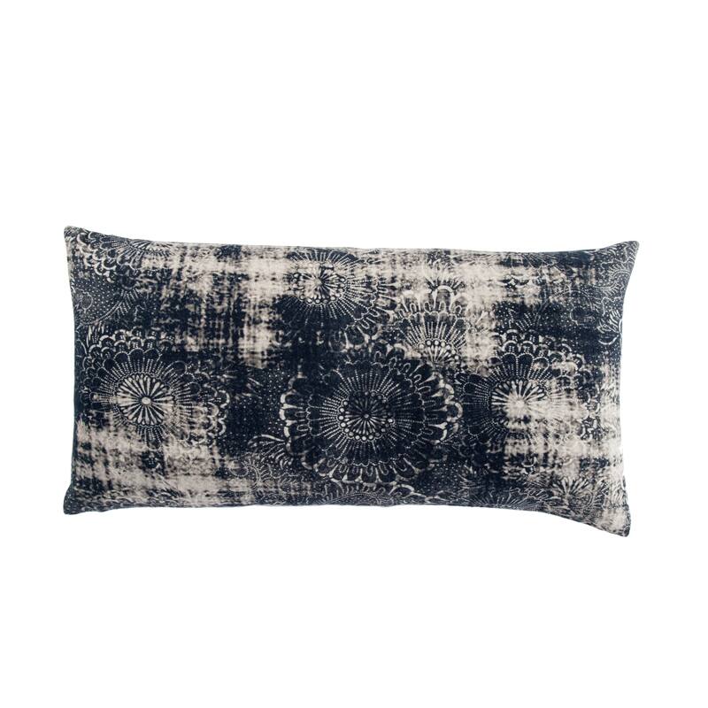 The Curated Nomad Otis Damask Indigo/ Grey Throw Pillow - 12"X24" Cover Only - Indigo/Gray