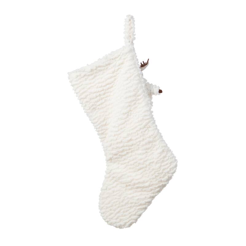 Glitzhome 21"L White Plush Christmas Stocking with Complimentary Reindeer Ornament
