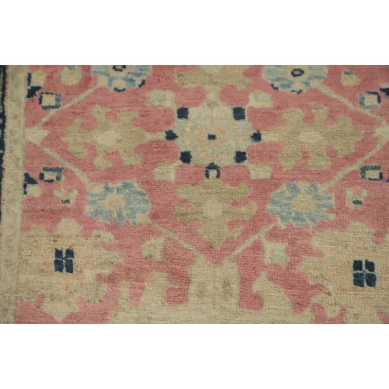 Hand Knotted Oriental 100% Wool Carpet Traditional All-Over Pink Ziegler Runner Rug - 14' 6'' X 2' 7''