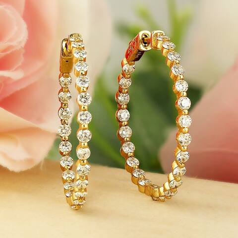 Auriya 14k Gold 4 carat TW Shared Prong Medium Diamond Hoop Earrings - 1.29-inch