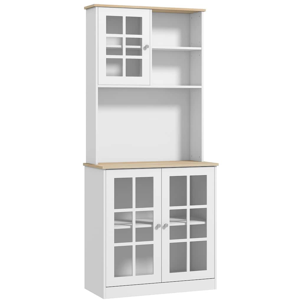 Modern Storage Cabinet with Large Countertop, Glass Doors and Adjustable Shelves