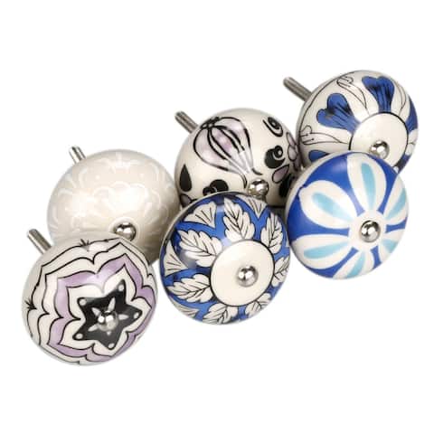 6xHand Painted Ceramic Door Knobs Cabinet Drawer Wardrobe Pull Handles