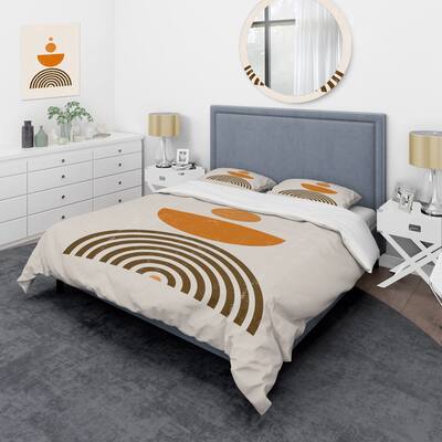 Designart 'Abstract Rainbow Sun and Moon In Earth Tones V' Modern Duvet Cover Set