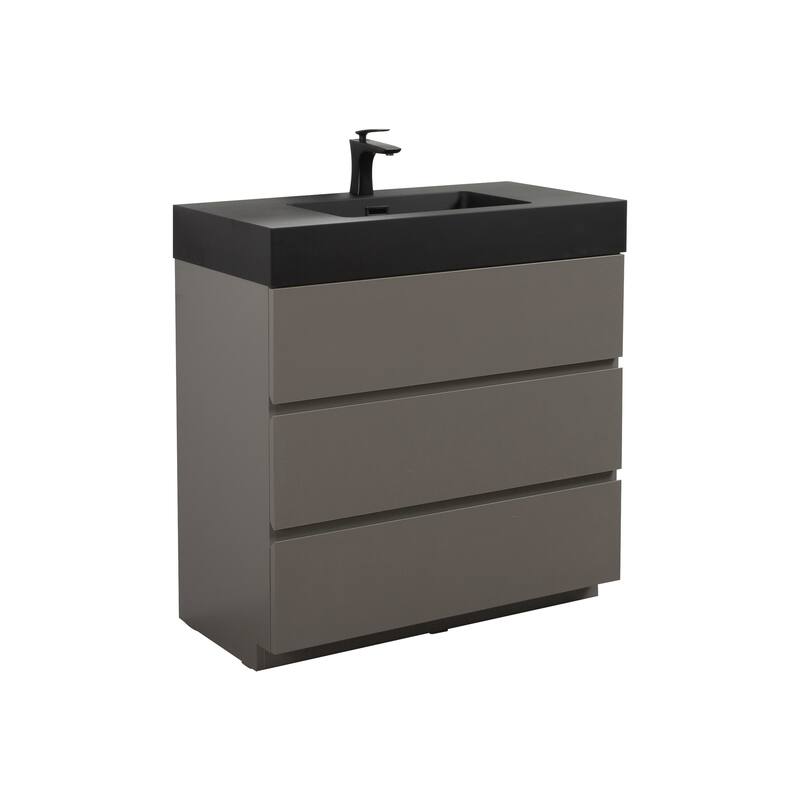 Minimalist Bathroom Vanity with Sleek Matt Black Basin, Maximized Storage, Eco-Friendly Construction - 35.8in L Melamine