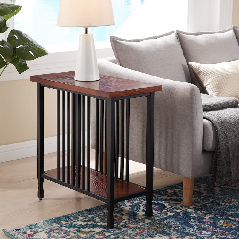 Carbon Loft Peter Matte Black Slatted Narrow Chairside Table - Brown/ Black