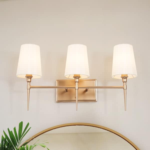 slide 2 of 32, Modern 3-Light Gold Bathroom Vanity Light Fabric Wall Sconces