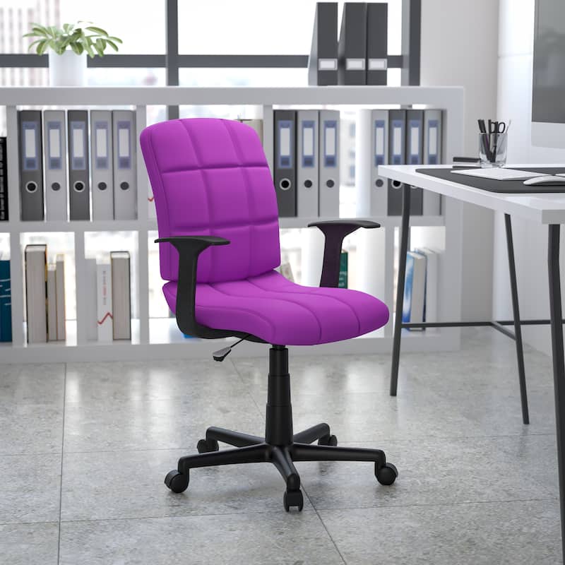 Mid-Back Quilted Vinyl Swivel Task Office Chair with Arms - Purple
