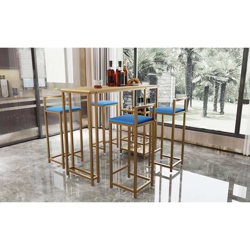 Bar table and chair five piece set, frame, multi-layer tabletop, chair cushion and backrest made of sponge