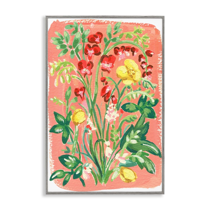 Stupell Peachy Flower Arrangement Framed Giclee Art Design By Hannah Moren - 20 x 30 - Grey