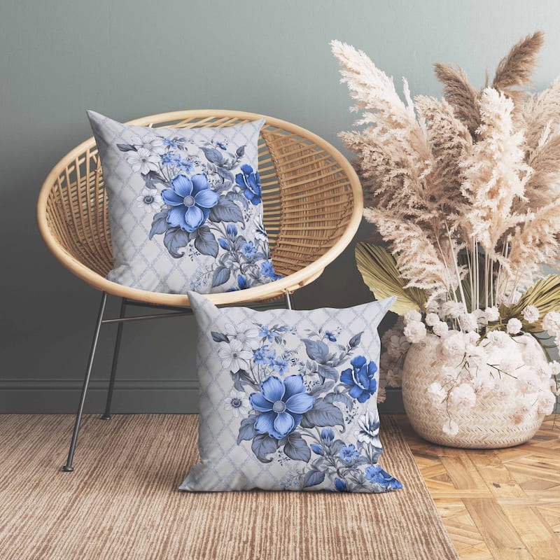 Wildflower Artistry Faux Suede Reversible Throw Pillow Grey and Blue