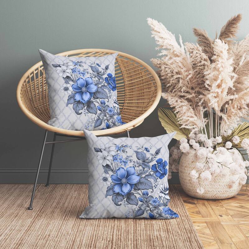 Wildflower Artistry Indoor/Outdoor Reversible Throw Pillow Grey and Blue