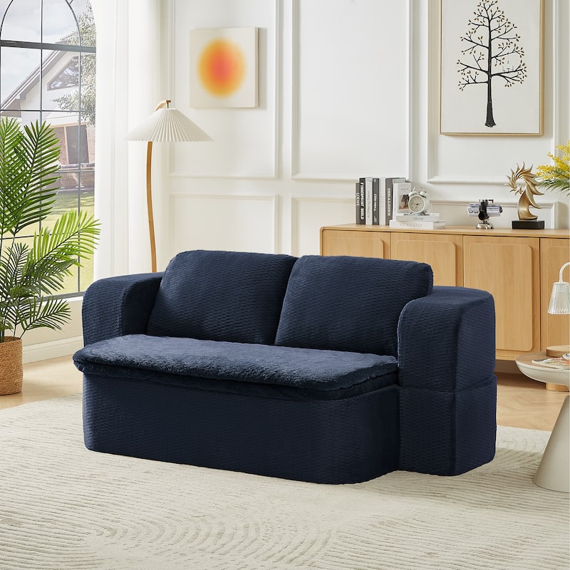 Convertible Sofa Bed with Foam Cushion, Foldable 2-in-1 Couch Loveseat, Plush Sleeper Sofa with Silk Wool Blanket