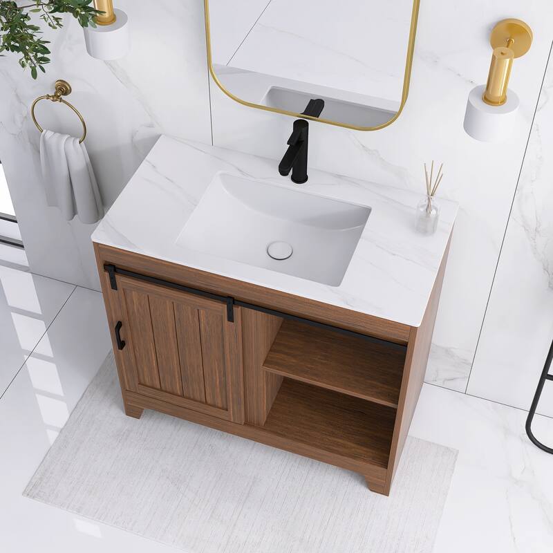 36" Freestanding Bathroom Vanity with Ceramic Sink - 35.83'' x 18.9'' x 33.46''