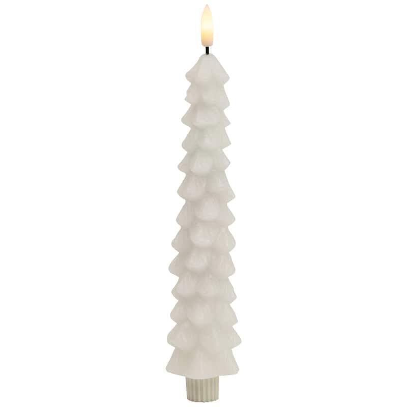 LED Flickering Flameless Wax Tapered Christmas Tree Candles - 9.75" - White - Set of 2