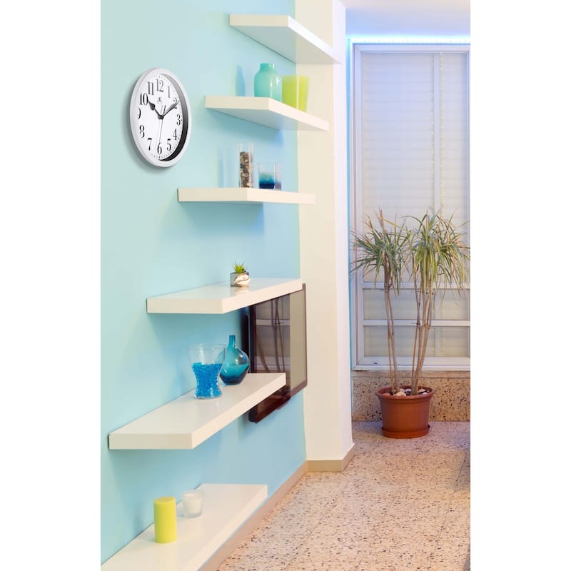 White Plastic 10 inch Simple Office Wall Clock - 9.625 x 1.5 x 9.625