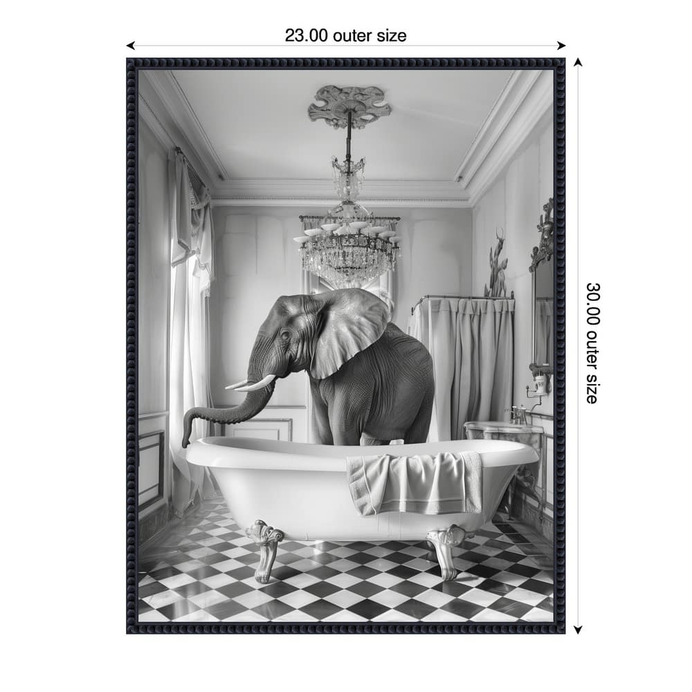 A Bathroom Occupied Elephant by Niky Rahner Framed Canvas Wall Art