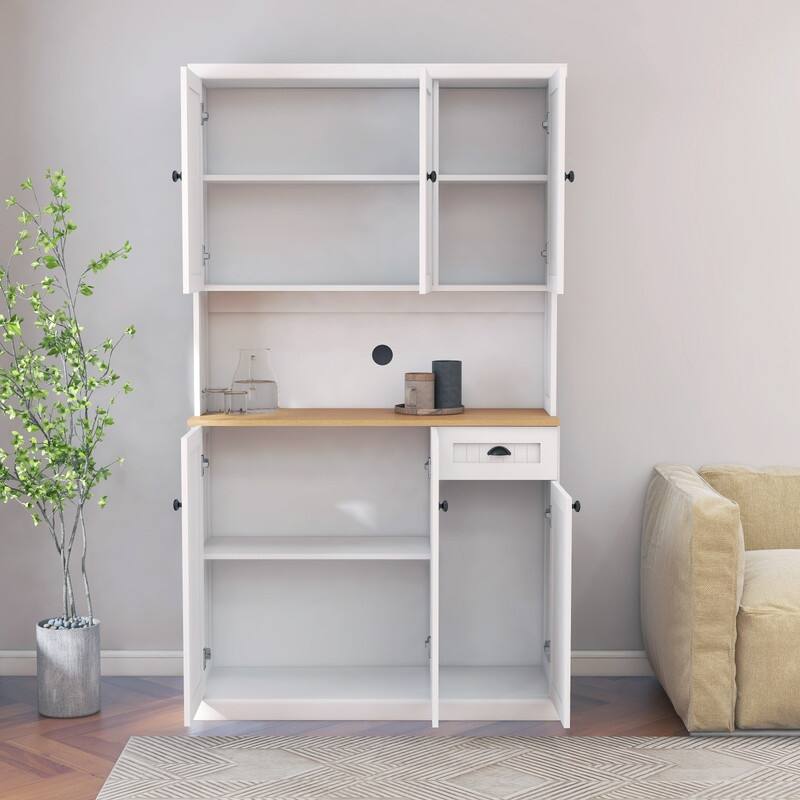71" Kitchen Pantry with Microwave Countertop and Adjustable Shelves