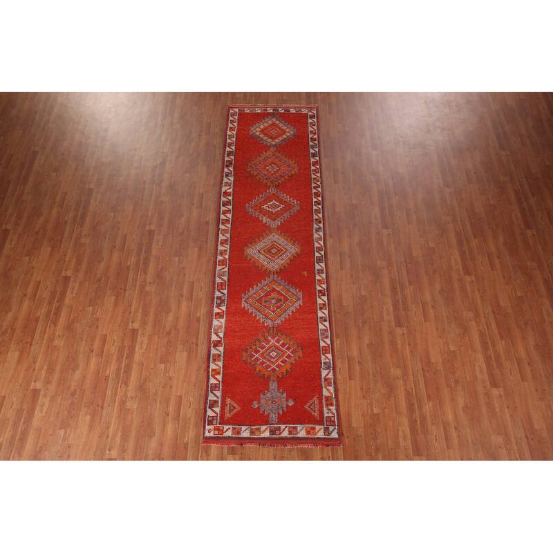 Oushak Turkish Vintage Runner Rug Hand-Knotted Tribal Wool Carpet - 3'4"x 11'10"