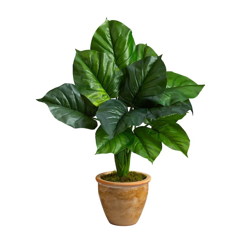 30" Large Philodendron Leaf Artificial Plant in Decorative Planter - 7"