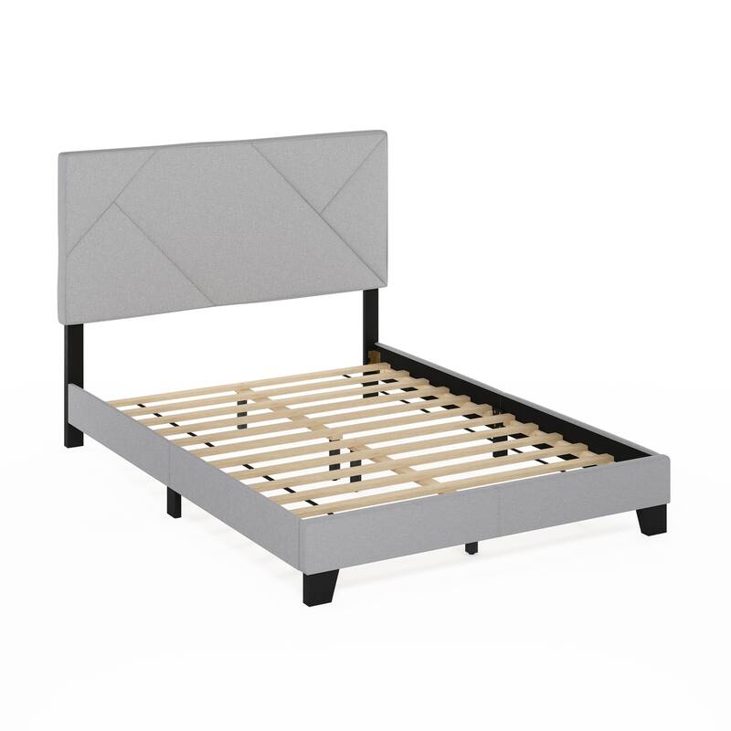 Furinno Skylar Geometric Design Headboard Bedframe, 12PC Slat Style, Glacier, Twin - Full