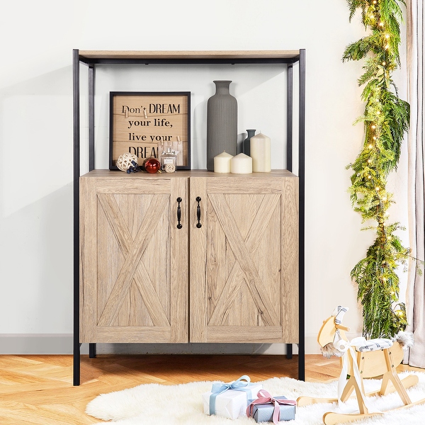 HomyLin Industrial Style 47 Kitchen Buffet Storage 2 doors Cabinet With Hutch Oak Bed Bath Beyond 36528937