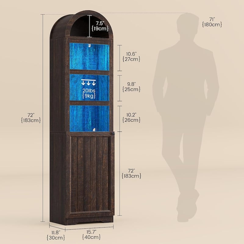 Tall Arched Cabinet Bookcase Storage Bookshelf Door Bathroom Storage Cabinet
