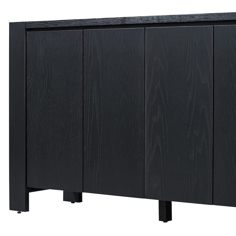 Buffet Cabinet with Storage, 4-Door Retro Wood Sideboard with Distressed Finish and Adjustable Shelves