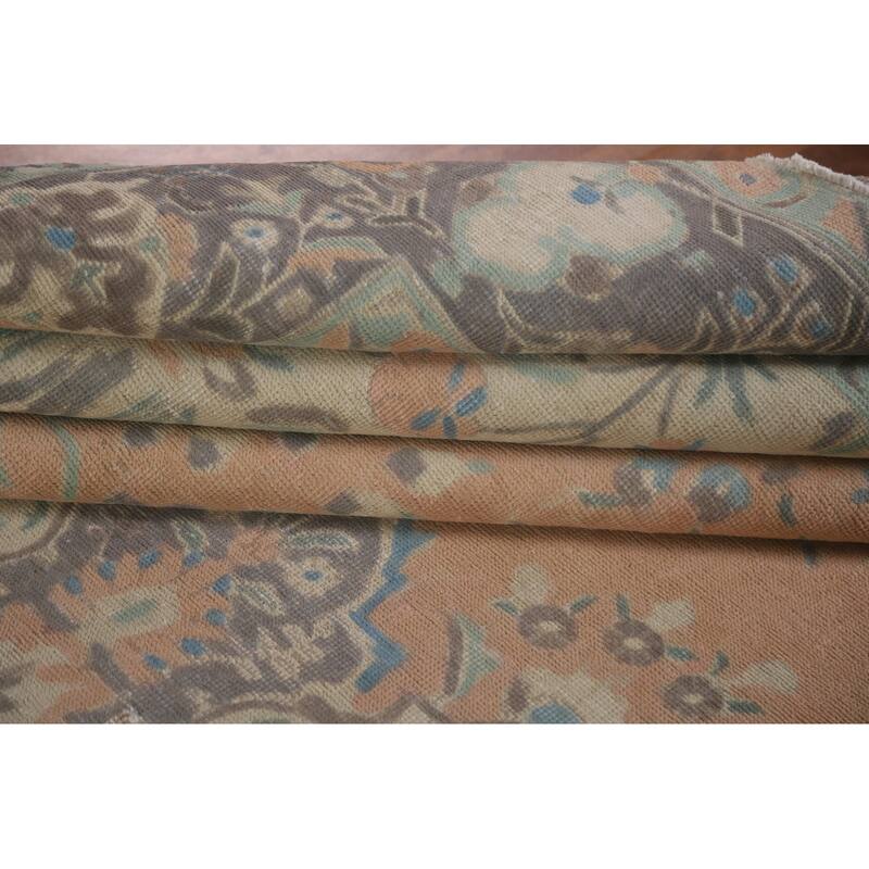 Hand Knotted Oriental 100% Wool Carpet Traditional Floral Peach Tabriz Area Rug - 13' 1'' X 9' 4''