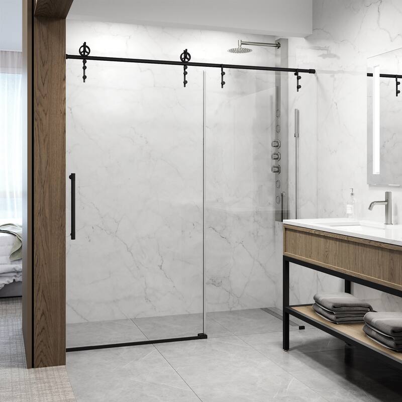 VIGO Hamilton 56" to 60" W x 78" H Frameless Sliding Shower Door - Matte Black
