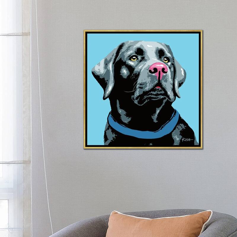 iCanvas "Black Lab Blue Woofhol" by Gretchen Kish Serrano Framed Canvas Print