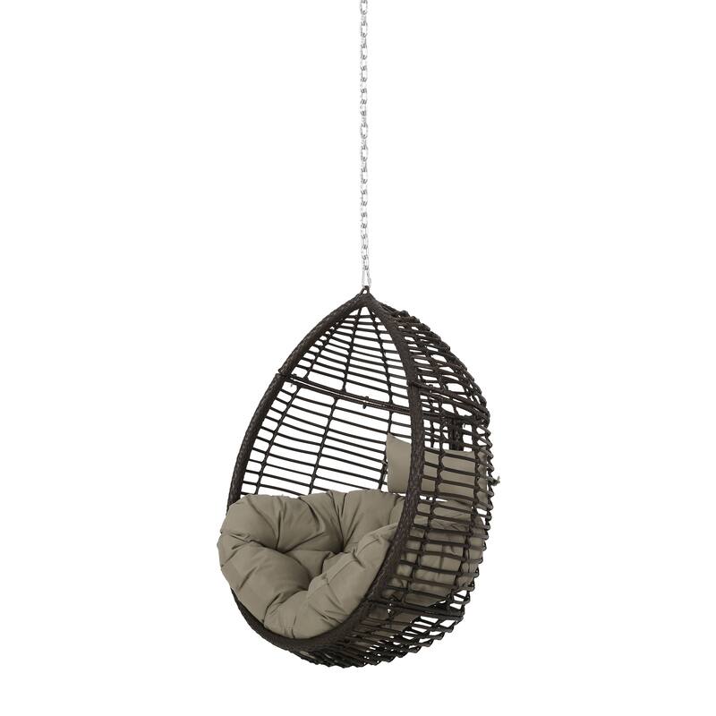 Adan Wicker Hanging Chair by Christopher Knight Home - 400 lb limit - Multi-Brown + Khaki
