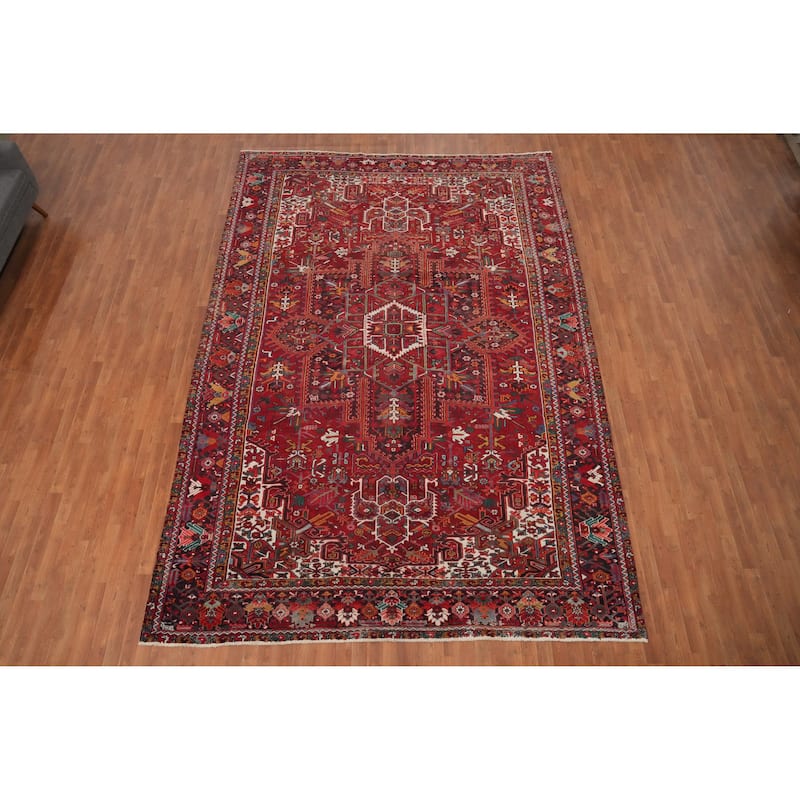 Hand Knotted Oriental 100% Wool Carpet Traditional Medallion Red Heriz Area Rug - 13' 6'' X 9' 3''