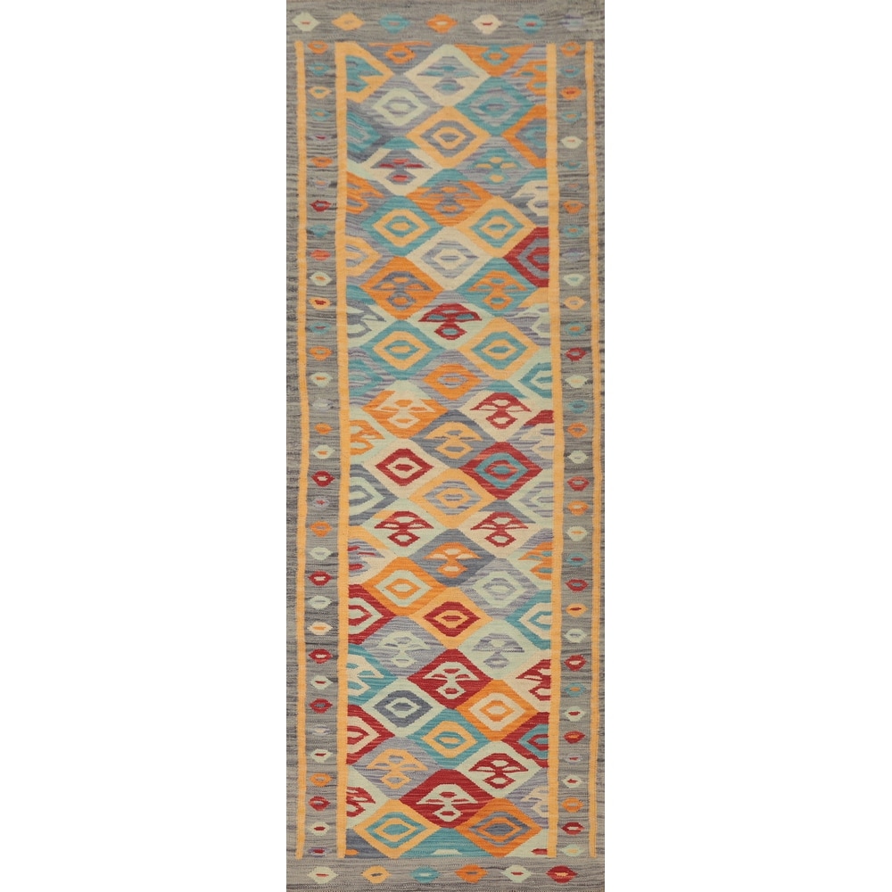 Hand Woven Oriental 100% Wool Carpet Southwestern Tribal Multi-Colored Kilim Runner Rug - 9' 0'' X 2' 6''