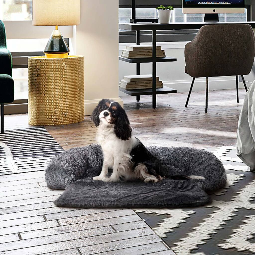 Max & Marlow Plush Faux Fur Bolstered Sofa Cover and Pet Bed Charcoal, Medium