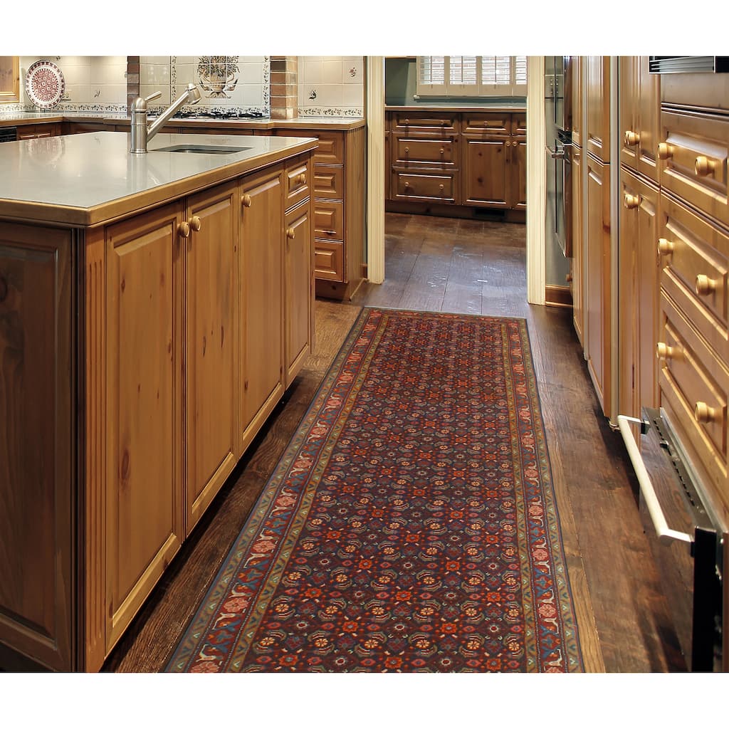 Fine Vintage Distressed Alyxis Navy/Rust Runner - 3'3" x 10'7"