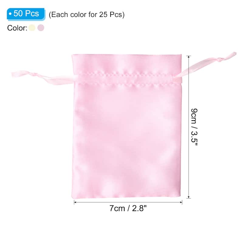 50Pcs 3"x4" Satin Bags Wedding Favor Bags Drawstring Mini Gift Bags - Pink, Beige